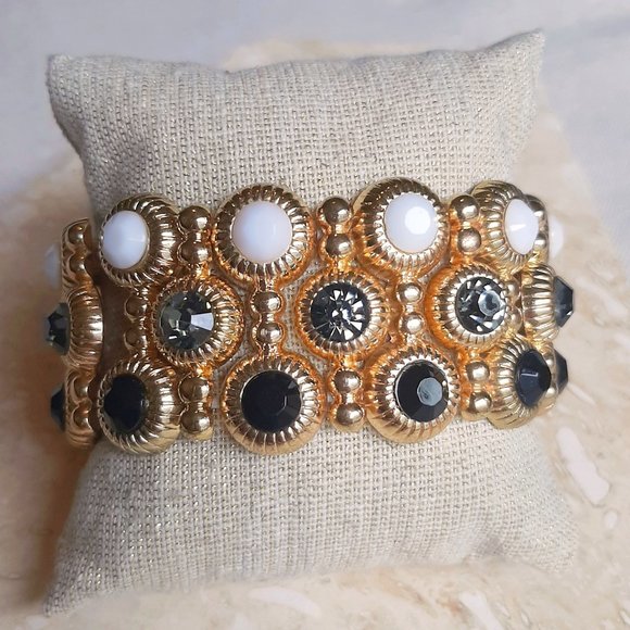 Gold Tone Faceted Gem Stretchy Statement Bracelet - Picture 1 of 5